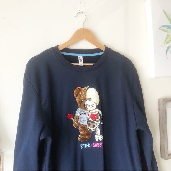 Fifth Loop Navy Blue Bitter Sweet Teddy Bear Graphic Crewneck Sweatshirt Sz 3X - Picture 4 of 10